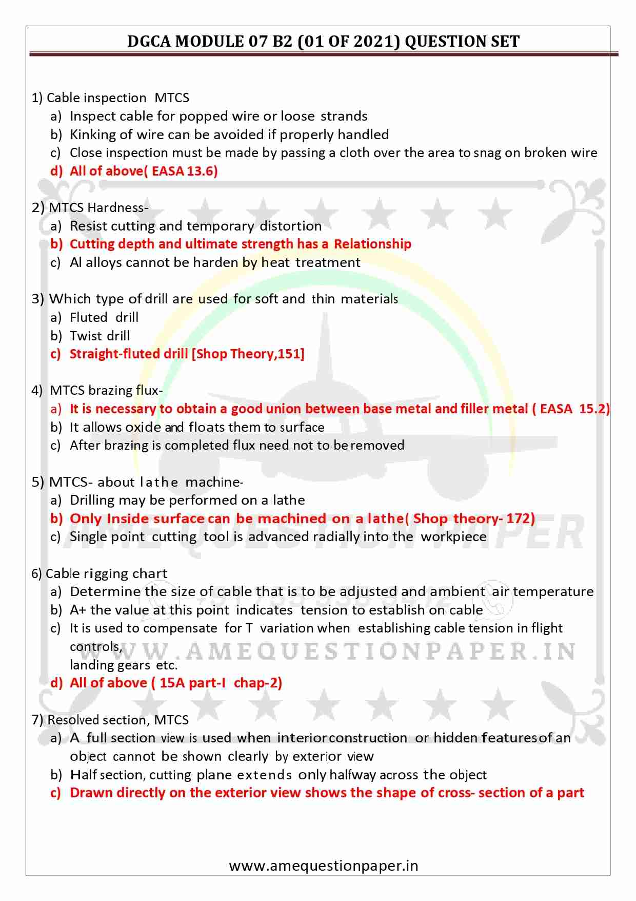 DGCA AME MODULE 7 B1 & B2 MAINTENANCE PRACTICES PREVIOUS QUESTION PAPER