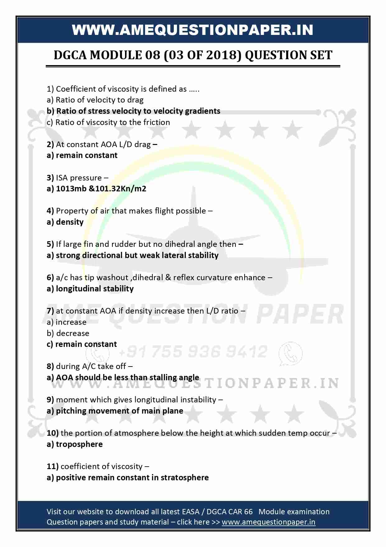 DGCA AME MODULE 8 AERODYNAMICS PREVIOUS QUESTION PAPER