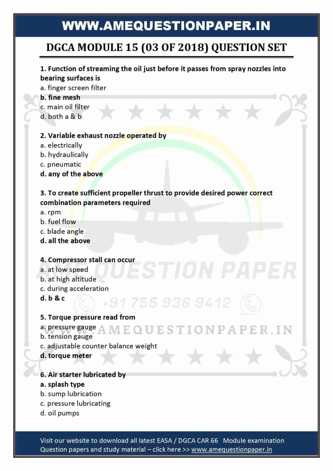 DGCA AME MODULE 15 B1 GAS TURBINE ENGINE PREVIOUS QUESTION PAPER