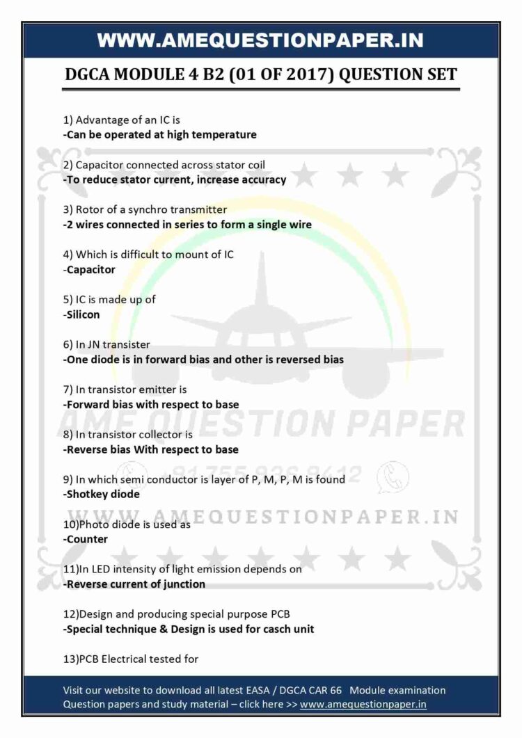 DGCA AME MODULE 4 B2 ELECTRONICS PREVIOUS QUESTION PAPER