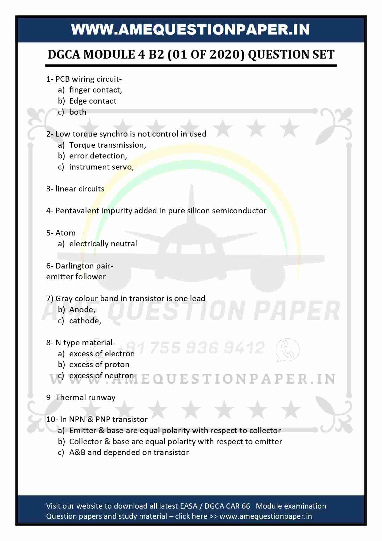 DGCA AME MODULE 4 B2 ELECTRONICS PREVIOUS QUESTION PAPER