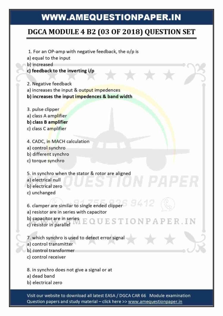 DGCA AME MODULE 4 B2 ELECTRONICS PREVIOUS QUESTION PAPER